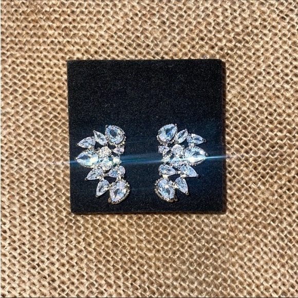 Earrings with ear lobe clip wedding bridal fancy amazing elegant sparkly - Picture 4 of 12